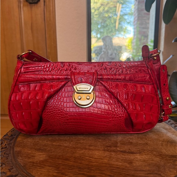 Brahmin Handbags - Brahmin Red Croc-Embossed Leather Shoulder Bag with Gold-Tone Clasp